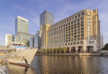 Canary wharf nehir ada defne panoramik manzaralı, London city, Amerika Birleşik Devletleri.