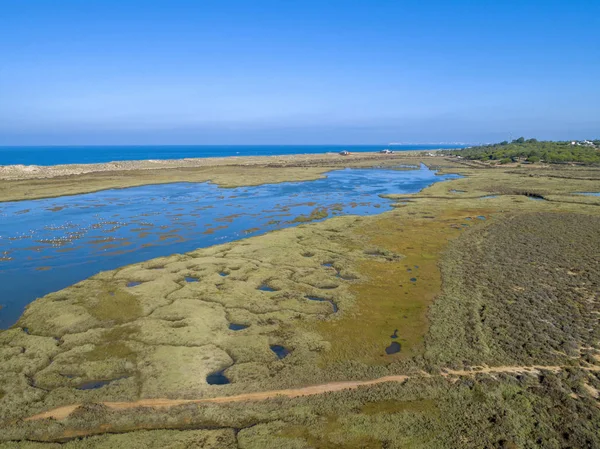 Aerial Seascape Ria Formosa Wetlands Natural Park Panorama Quinta Lago — Stock Photo, Image
