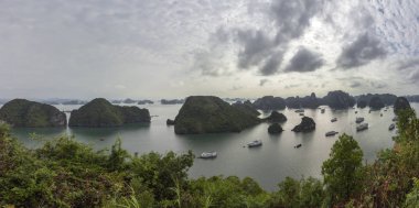 Asya Ha uzun yuva (azalan ejderha yuva) popüler turizm güzel Panoraması. Tonkin Körfezi Güney Çin Denizi, Vietnam. 
