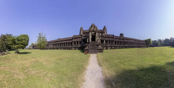 Angkor Wat Ancient Temple Complex Outer Gallery Panorama One Largest — стоковое фото