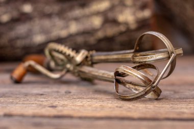 Bir antika Vintage 1920 ahşap atış kapatın ve el ile Mutfak Mikser, retro tarzı kavramı metal.