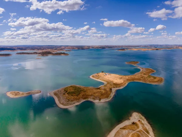 Vista Aérea Del Lago Artificial Presa Alqueva Cerca Playa Del —  Fotos de Stock