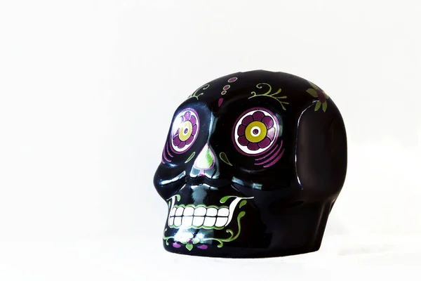 Black Ceramic Mini Sugar Skull Facing Forward Die Dead Sugar — Stock Photo, Image