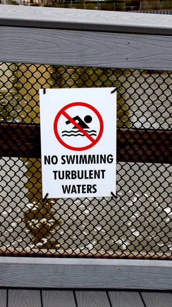 Swimming Turbulent Waters Metal Sign Attached Metal Sign Entrance Public Stock Picture