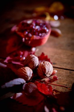 Sonbahar kompozisyon ahşap arka plan