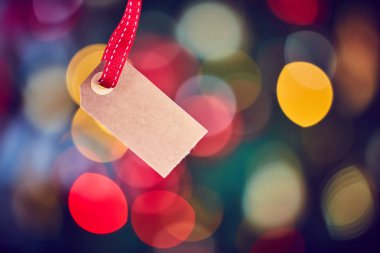 Noel etiketi bokeh ışık ile