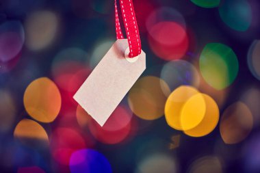 Noel etiketi bokeh ışık ile