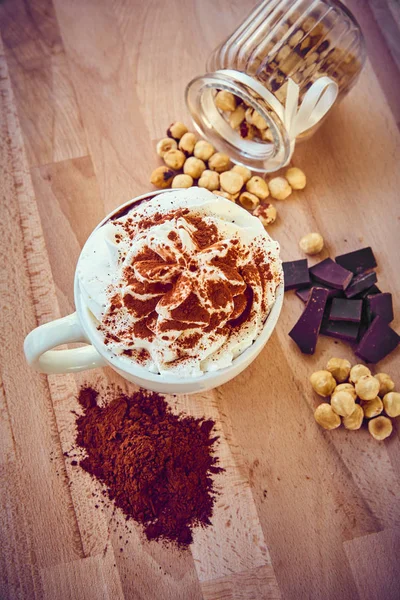 Cup Hot Chocolate Modern Light Wood — Stock Photo, Image