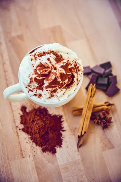 Cup Hot Chocolate Modern Light Wood — Stock Photo, Image