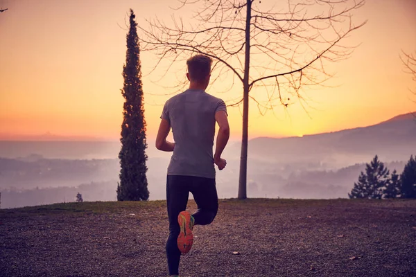 Runner park güneş sonbaharda açık 