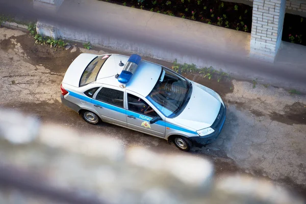 Policejní Auto Majákem Nápis Policie — Stock fotografie