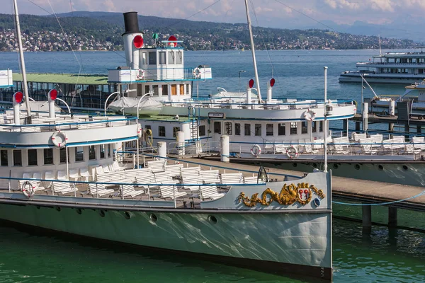 Zurych Szwajcaria Maja 2018 Statki Lake Zurich Nawigacji Firmy Molo — Zdjęcie stockowe