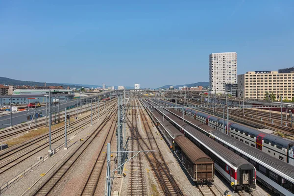 Zurigo Svizzera Luglio 2018 Città Zurigo Vista Dal Ponte Hardbruecke — Foto Stock