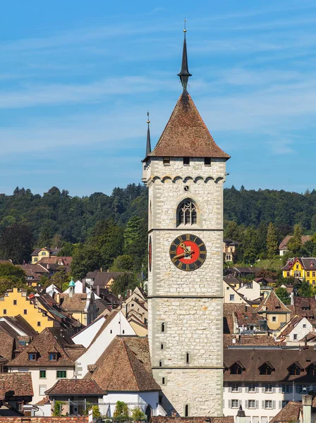 Veduta Della Città Svizzera Sciaffusa Alla Fine Dell Estate Torre — Foto Stock