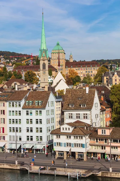 Zürich Svájc 2017 Szeptember Épületek Történelmi Része Zürichi Tornyok Predigerkirche — Stock Fotó