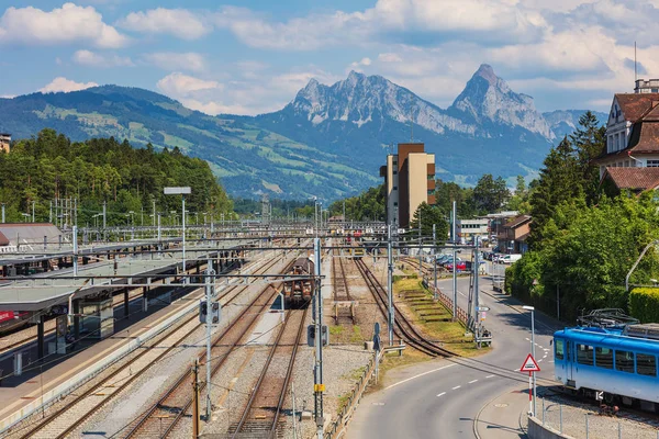 Arth Goldau Schweiz Juli 2018 Järnvägar Arth Goldau Järnvägsstation Arth — Stockfoto