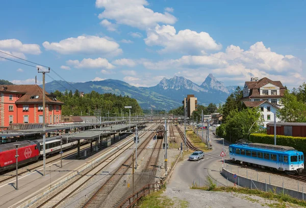 Arth Goldau Suiza Julio 2018 Ferrocarriles Estación Tren Arth Goldau — Foto de Stock