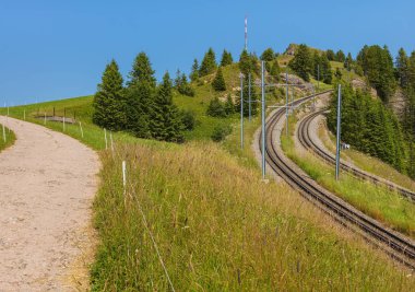 Mt. Rigi İsviçre yaz aylarında görüntüleyin. Popüler bir turizm, normal hat raf demiryolu ile erişilebilir Rigi olduğunu.
