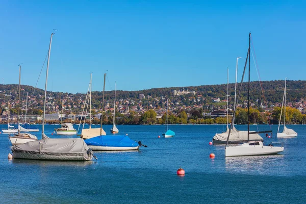 Barcos Lago Zurich Suiza Vista Desde Cty Zurich Otoño — Foto de Stock