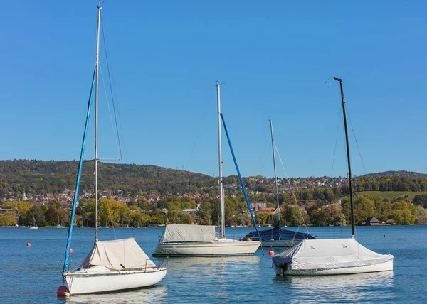 Boote Auf Dem Zürichsee Der Schweiz Blick Von Der Stadt — Stockfoto