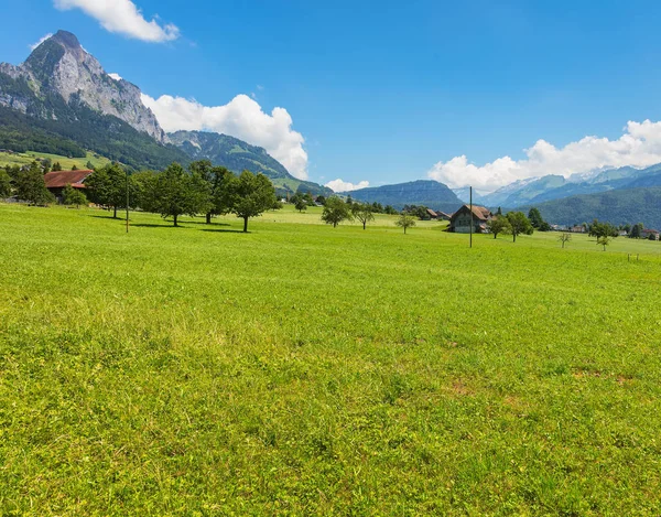 Letní Pohled Vesnice Seewen Švýcarském Kantonu Schwyz — Stock fotografie