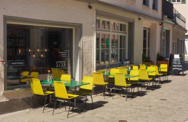 St. Gallen, İsviçre - 19 Eylül 2018: şehrin tarihi kesiminde bir sokak. St. Gallen şehir St. Gallen, İsviçre Kantonu başkentidir, 7 yüzyılda kuruldu.