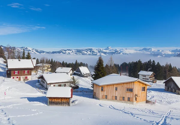 Χωριό Της Stoos Στο Ελβετικό Καντόνι Του Schwyz Χειμώνα — Φωτογραφία Αρχείου