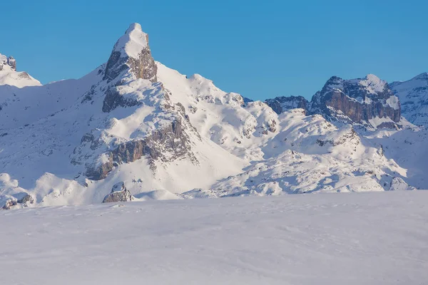 Una Vista Invierno Desde Montaña Fronalpstock Cantón Suizo Schwyz —  Fotos de Stock