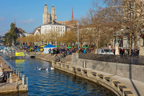 Zurich Suisse Décembre 2015 Remblai Rivière Limmat Lors Événement Natation — Photo