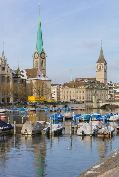 Rio Limmat Edifícios Parte Histórica Cidade Zurique Inverno Zurique Maior — Fotografia de Stock