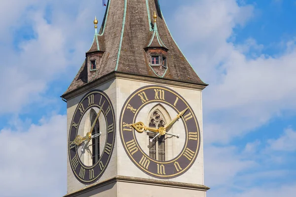 Klok Toren Van Peter Church Stad Zürich Zwitserland Een Van — Stockfoto