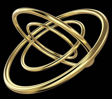 dört konsantrik altın yüzük 3D render nispeten, siyah arka plan üzerine döndürülmüş.