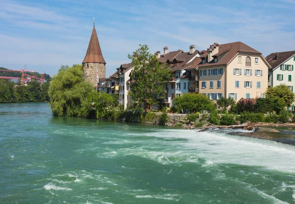 Edificios Parte Histórica Ciudad Bremgarten Largo Del Río Reuss Verano — Foto de Stock