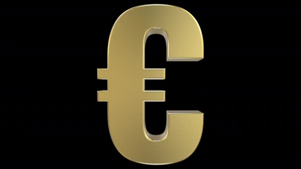 渲染由反射的黄金金属材料制成的美元符号转换为欧元符号 然后是逆变换 允许无缝无限循环 在黑色背景上 后面跟着阿尔法通道 — 图库视频影像