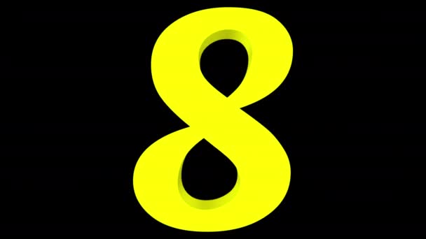 Le rendu 3D d'une animation générée par ordinateur montrant une transformation du chiffre "5" en chiffre "8", suivie de la transformation inverse, permettant une boucle infinie sans couture. Jaune sur fond noir, suivi d'alpha mat .
