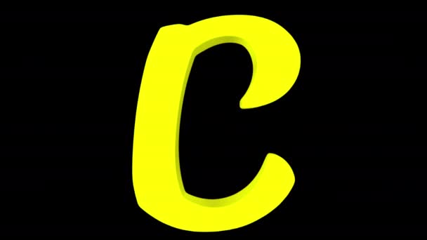 コンピューターの レンダリングは 文字に逆変換に の文字の変換を示すアニメーションを生成します アルファ マットに続いて 黒の背景に黄色 — ストック動画