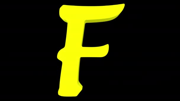 の文字に の文字の変換を示す コンピューターによって生成されたアニメーションの レンダリングは 逆変換が続きます アルファ マットに続いて 黒の背景に黄色 — ストック動画