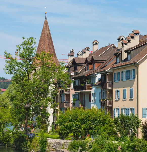 Gebouwen van het historische deel van de stad Bremgarten langs t — Stockfoto