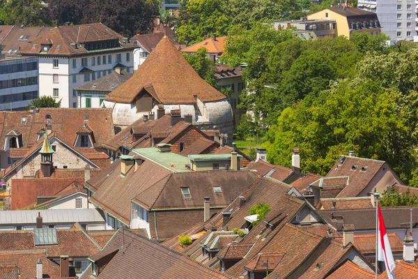 Buildings of the city of Solothurn - a summertime view from the tower of the famous St. Ursus cathedral — Stock Photo, Image