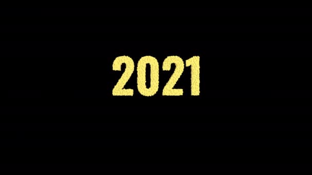 计算机生成的动画的 2021 文本转换为大量移动立方体 随后转换为 2022 在黑色背景上 Alpha — 图库视频影像