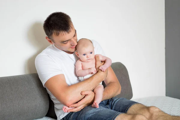 Dad Baby Sitting Couch — Stock Photo, Image