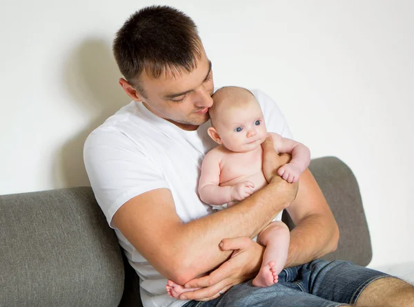 Dad Baby Sitting Couch — Stock Photo, Image