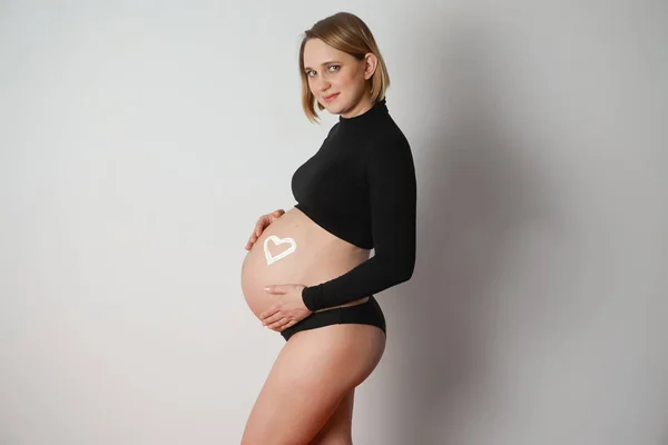 Pregnant Woman Cream Cream Belly — Stock Photo, Image