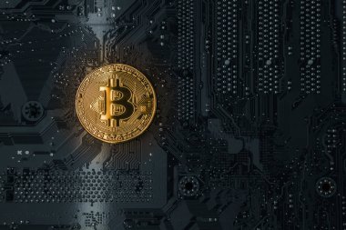 Altın Bitcoins çip. Crypt emanet. Sanal para. Madencilik. Güvenlik.