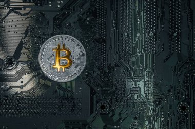 Gümüş Bitcoin çip. Crypt emanet. Sanal para. Madencilik. Güvenlik.