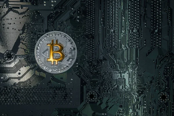 Gümüş Bitcoin çip. Crypt emanet. Sanal para. Madencilik. Güvenlik.
