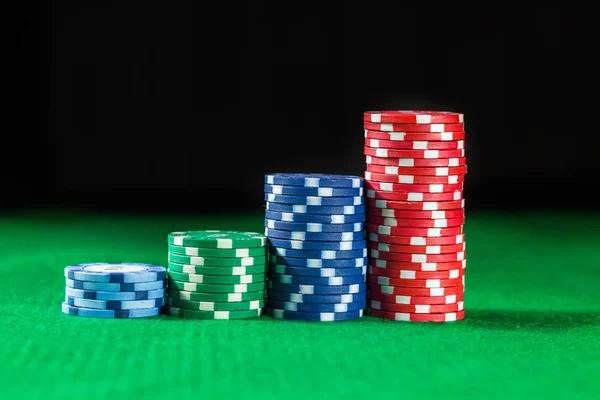 Poker Chips Stack Green Background — Stock Photo, Image