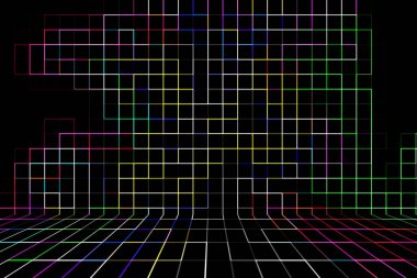 Soyut çok renkli arka plan, çizgiler ve kareler ile 