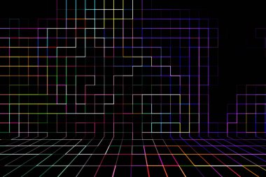 Soyut çok renkli arka plan, çizgiler ve kareler ile 