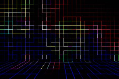 Soyut çok renkli arka plan, çizgiler ve kareler ile 